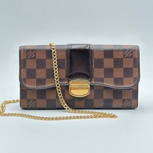 Authentic Louis Vuitton 2009 Damier Ebene Sistine Long Wallet Crossbody